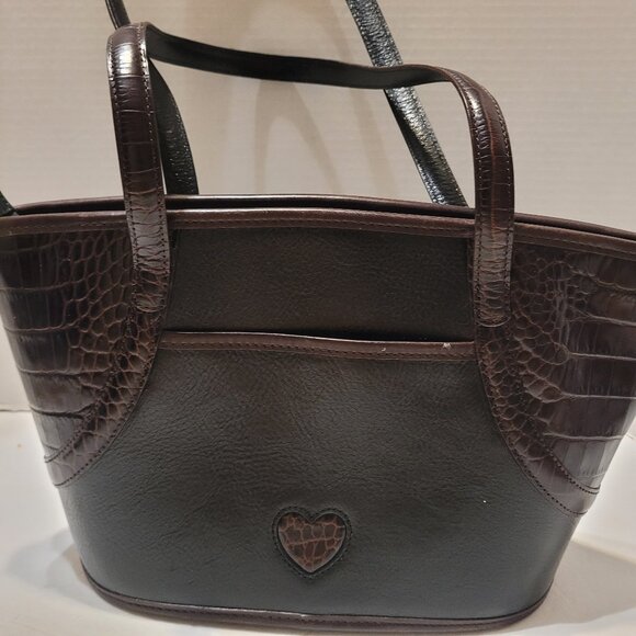 Brighton Women's Pebbled Leather Double Handle Shoulder Black/Brown Bag - Picture 1 of 9